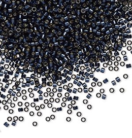 Seed beads, Delica 11/0, duracoat dark navy silver-lined, 7,5 gram. DB2192V